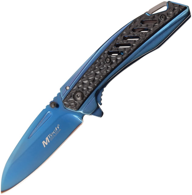 Mtech Framelock A/O Blue Folding Knife 3.25" blue TiNi coated stainless blade Blue TiNi finish stainless handle with black alumi - Mtech