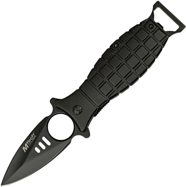 Mtech Grenade Black A/O Folding Knife 4.75in Closed 3.25in Black Oxide Coated Stainless Steel Blade Black Aluminum Handle - Mtech