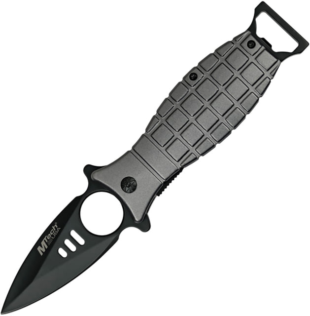 Mtech Grenade Gray A/O Folding Knife 4.75in Closed 3.25in Black Oxide Coated Stainless Steel Blade Gray Aluminum Handle - Mtech