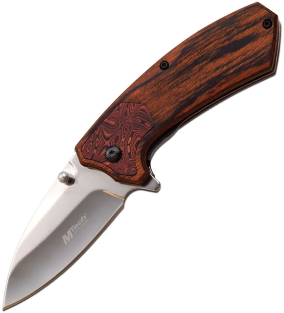 Mtech Linerlock A/O Brown Folding Knife 2.63" satin finish 3Cr13 stainless blade Brown pakkawood handle with Etched steel inlay - Mtech