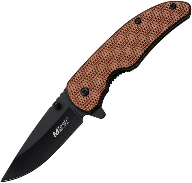 Mtech Brown A/O Folding Knife 3.75in Closed 2.75in Black Oxide Coated 3Cr13 Stainless Steel Blade Brown Aluminum Handle - Mtech