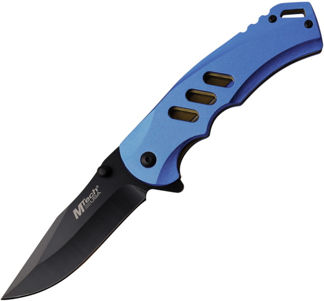 Mtech Linerlock A/O Folding Knife 3.5" black finish 3Cr13 stainless blade Blue anodized aluminum handle - Mtech