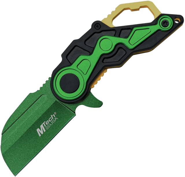 Mtech Black/Green A/O Folding Knife 3.75in Closed 2.25in Green Tini Coated Stainless Wharncliffe Blade Black/Green ABS Handle