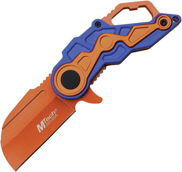 Mtech Orange A/O Folding Knife 3.75in Closed 2.25in Orange Tini Coated Stainless Steel Blade Blue/Orange ABS Handle - Mtech