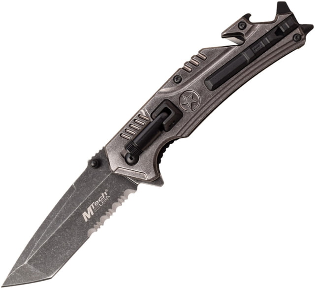 Mtech Linerlock A/O SW Folding Knife 3.25" stonewash finish partially serrated stainles Stonewash finish aluminum handle - Mtech