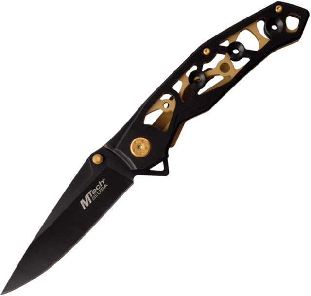 Mtech Linerlock 3.50 in Folding Knife Black and gold aluminum