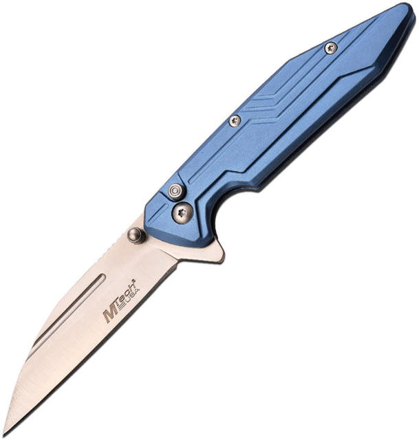 Mtech Linerlock Folding Knife 3" satin finish 3Cr13 stainless blade Blue anodized aluminum handle