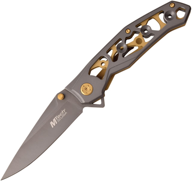 Mtech Linerlock 3.50 in Folding Knife Gray and bronze aluminum