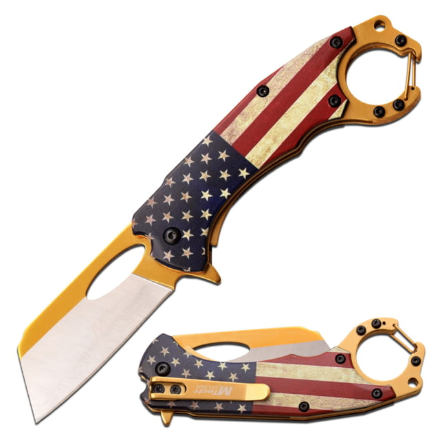 Mtech Linerlock Spring Assisted Knife 2.5 in 3Cr13 Stainless Steel Stainless Steel Wharncliffe USA Flag - Mtech