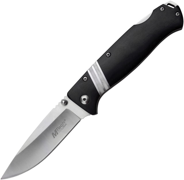 Mtech Lockback Folding Knife 3.5in Satin 3Cr13 SS Drop Point Black Pakkawood Handle Thumb Stud Pocket Clip White Bone And SS Handle Inlay