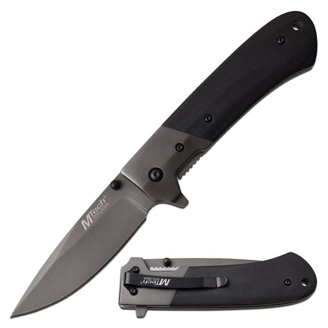 Mtech Manual Folding Knive 3in Blade G10 Handle 3CR13 Steel Blade Knive Grey - Mtech