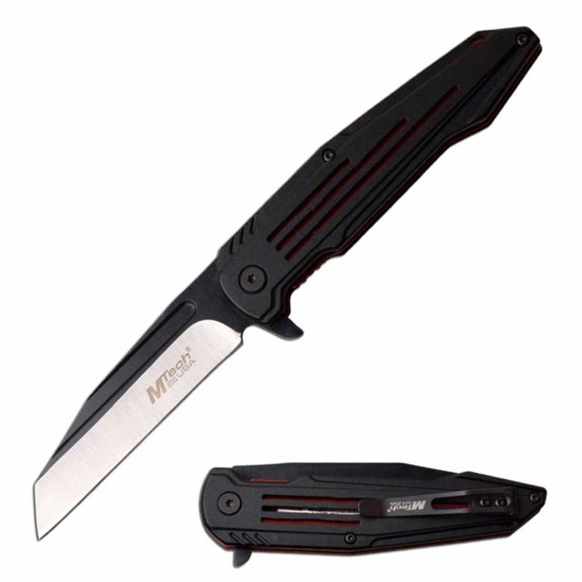 Mtech  Manual Folding Knife 3.5in 3CR13 Stainless Steel Reverse Tanto Steel Blade Aluminum Handle Red - Mtech