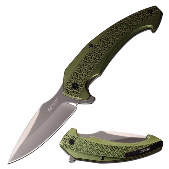 Mtech  Manual Folding Knife 3.25in 3CR13 Stainless Steel Harpoon Point Steel Blade Aluminum Handle Green - Mtech