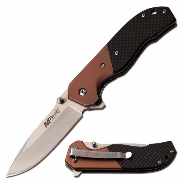 Mtech Manual Folding Knife 3.25in 3CR13 Stainless Steel Spear Point Steel Blade Stainless Steel/Carbon Fiber Handle Bronze