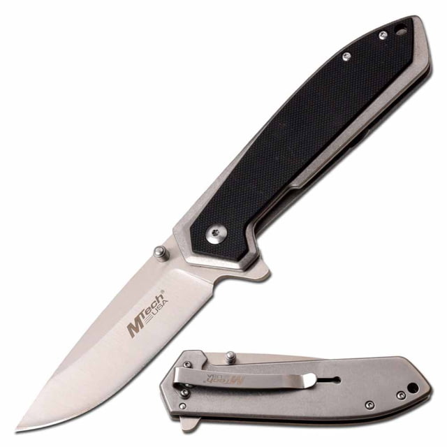 Mtech  Manual Folding Knife 3.25in 3CR13 Stainless Steel Drop Point Steel Blade Stainless Steel Handle Black/Stonewash - Mtech