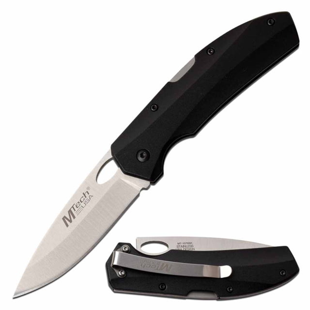 Mtech Manual Folding Knife 3in 3CR13 Stainless Steel Drop Point Steel Blade Aluminum Handle Black