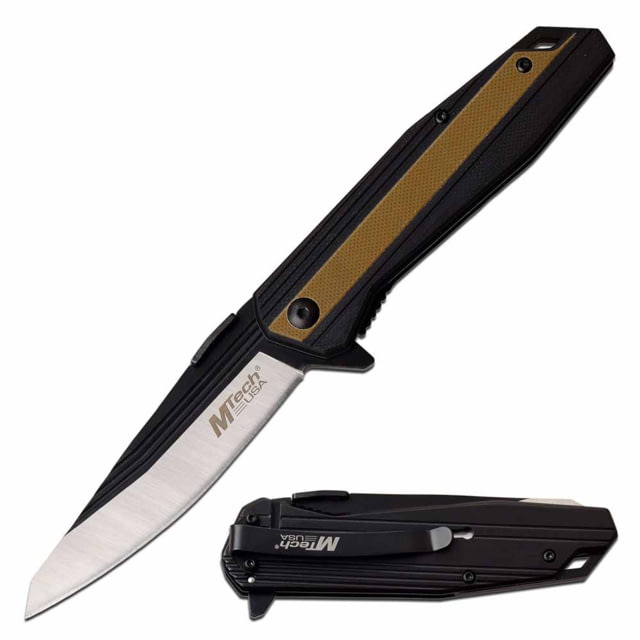 Mtech Manual Folding Knife 3.5in 3CR13 Stainless Steel Reverse Tanto Steel Blade G10 Handle Tan