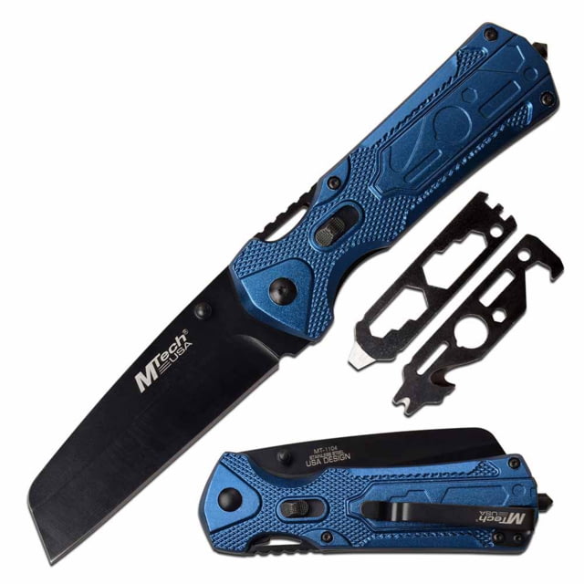 Mtech  Manual Folding Knife 3.5in 3CR13 Stainless Steel Wharncliffe Black Blade Aluminum Handle Blue - Mtech