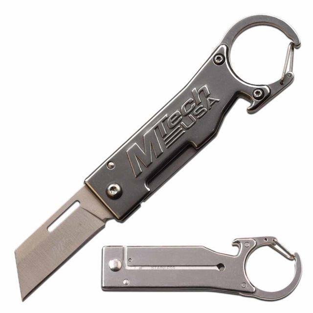 Mtech  Manual Folding Knife 1.75in 3CR13 Stainless Steel Reverse Tanto Steel Blade Stainless Steel Handle Steel - Mtech