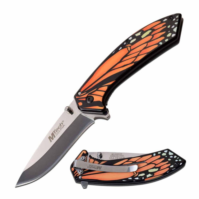 Mtech  Spring Assisted Knife 3.25in 3CR13 Stainless Steel Recurved Steel Blade Stainless Steel Handle Black/Orange - Mtech