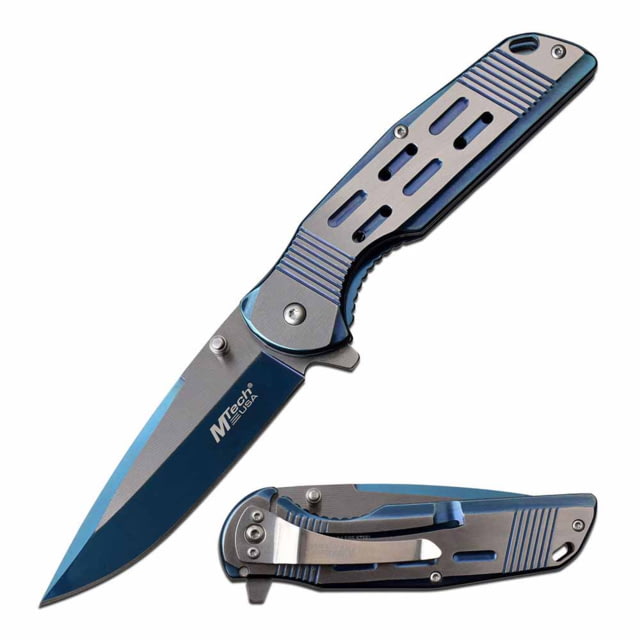 Mtech  Spring Assisted Knife 3.5in 3CR13 Stainless Steel Spear Point Blue/Satin Blade Stainless Steel Handle Blue/Satin - Mtech