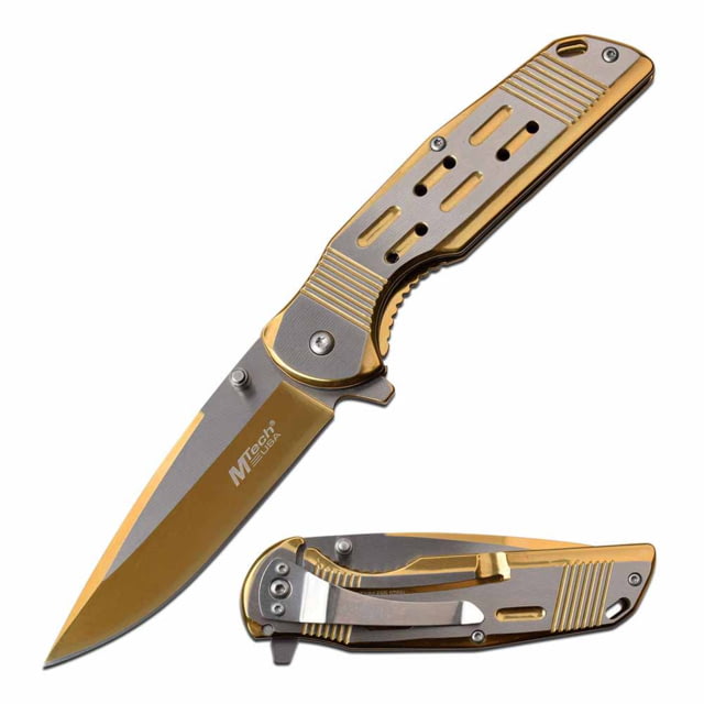 Mtech  Spring Assisted Knife 3.5in 3CR13 Stainless Steel Spear Point Gold/Satin Blade Stainless Steel Handle Gold/Satin - Mtech