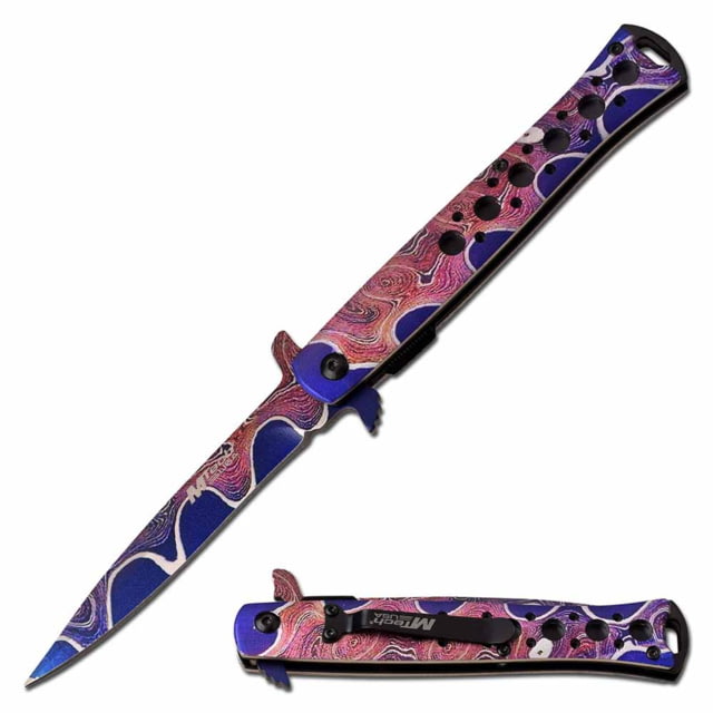 Mtech  Spring Assisted Knife 4in 3CR13 Stainless Steel Skinner Abstract Blade Aluminum Handle Timascus