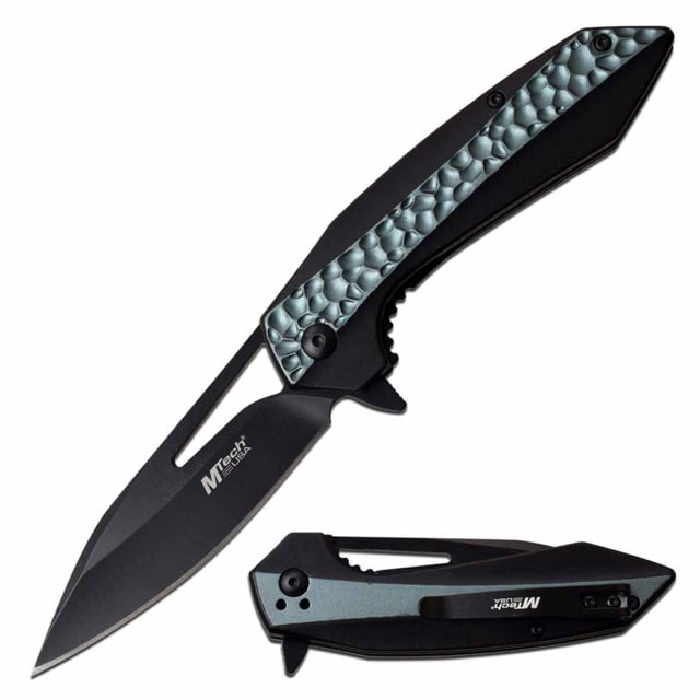 Mtech  Spring Assisted Knife 3.5in 3CR13 Stainless Steel Spear Point Black Blade Aluminum Handle Gray/Black - Mtech