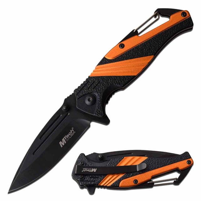 Mtech  Spring Assisted Knife 3in 3CR13 Stainless Steel Spear Point Black Blade Aluminum Handle Orange/Black - Mtech