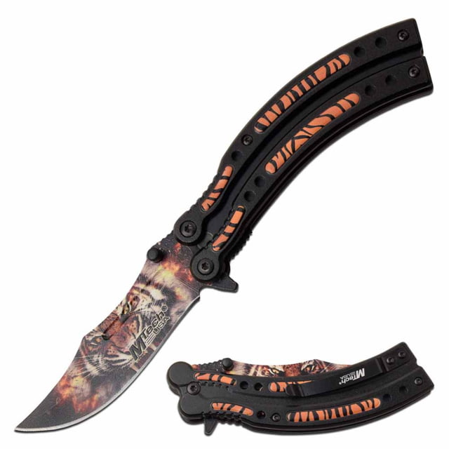 Mtech  Spring Assisted Knife 3.5in 3CR13 Stainless Steel Clip Point Printed Blade Aluminum Handle Black/Tiger - Mtech