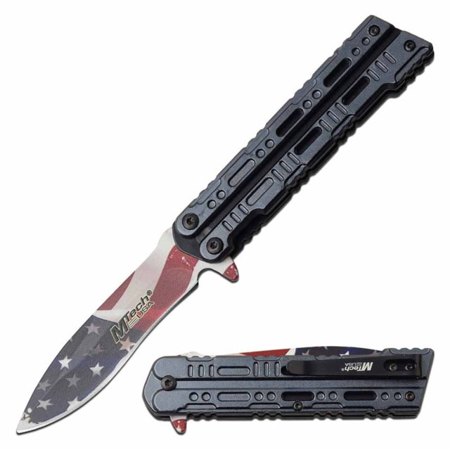 Mtech  Spring Assisted Knife 3.5in 3CR13 Stainless Steel Spear Point Printed Blade Aluminum Handle Blue/Rainbow - Mtech