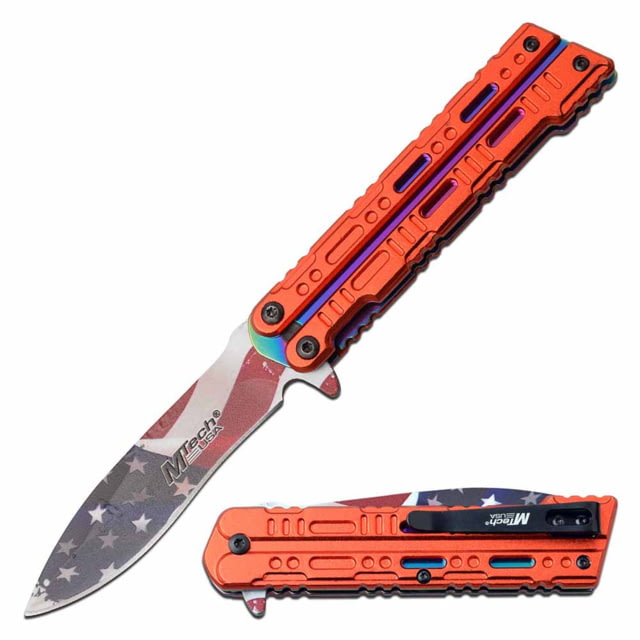 Mtech  Spring Assisted Knife 3.5in 3CR13 Stainless Steel Spear Point Printed Blade Aluminum Handle Red/Rainbow - Mtech