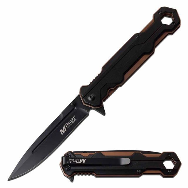 Mtech  Spring Assisted Knife 3.75in 3CR13 Stainless Steel Spear Point Black Blade Aluminum Handle Black/Bronze - Mtech