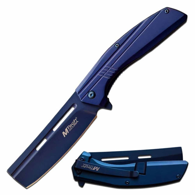 Mtech  Spring Assisted Knife 3.5in 3CR13 Stainless Steel Razor Blue Blade Blue - Mtech