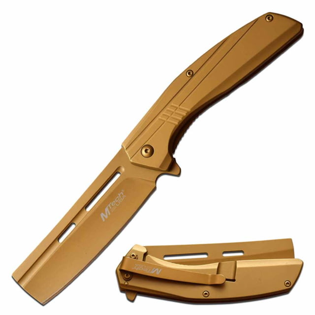Mtech  Spring Assisted Knife 3.5in 3CR13 Stainless Steel Razor Golden Blade Gold - Mtech