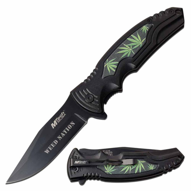Mtech  Spring Assisted Knife 3.5in 3CR13 Stainless Steel Spear Point Black Blade Aluminum Handle Black - Mtech