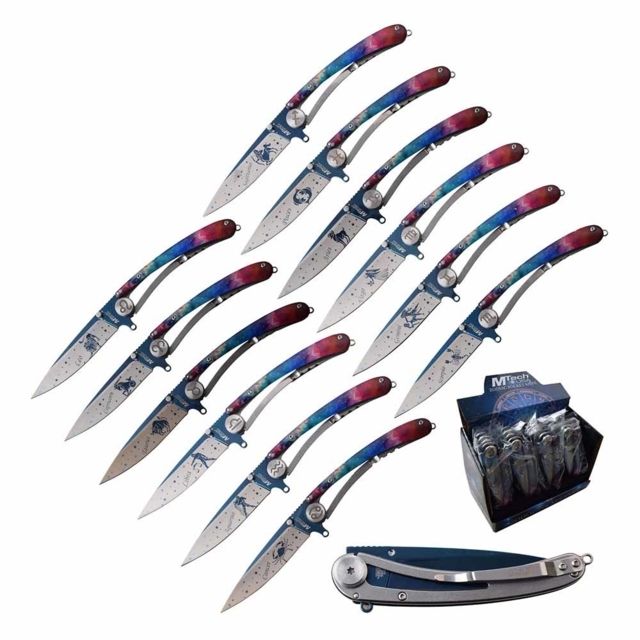 Mtech  Manual Folding Knife Set 3.75in 3CR13 Stainless Steel Spear Point Etched Blade Aluminum Handle Multi - Mtech
