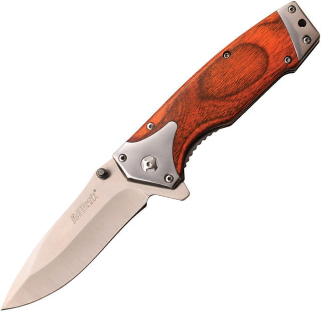 Mtech Pakkawood Linerlock A/O Folding Knife 3.25" satin finish 3Cr13 stainless blade Brown pakkawood handle - Mtech