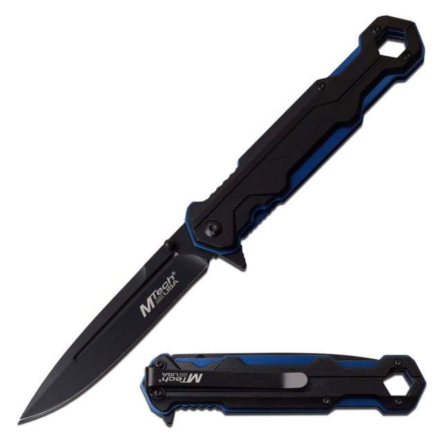 Mtech Spear Point Spring Assisted Knife 3.75 in 3Cr13 Stainless Steel Stainless Steel Black/Blue - Mtech