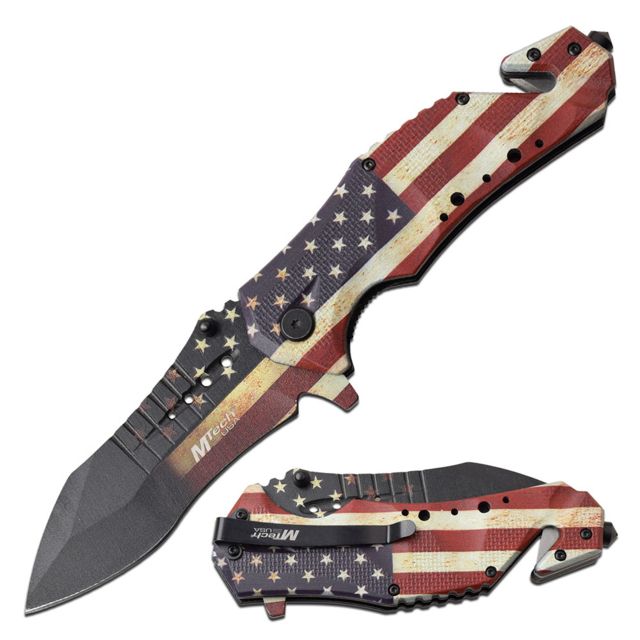 Mtech Spring Assisted Folding Knive 3.75in Blade 3CR13 Steel Blade Knive US Flag - Mtech