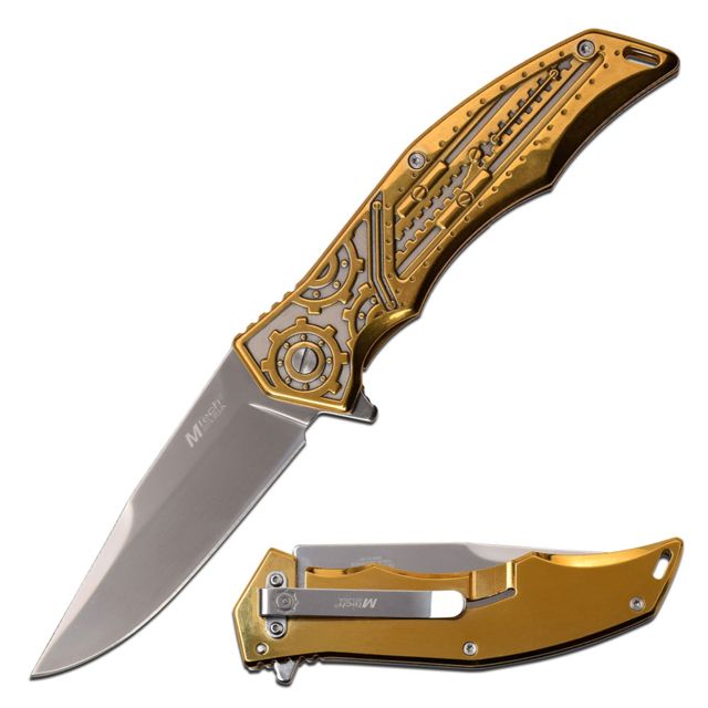 Mtech Spring Assisted Folding Knive 3.75in Blade 3CR13 Steel Polished Blade Knive Gold - Mtech