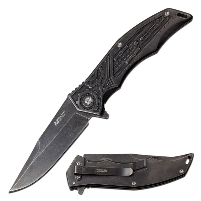 Mtech Spring Assisted Folding Knive 3.75in Blade Frame Lock 3CR13 Steel Stonewached Knive Black - Mtech