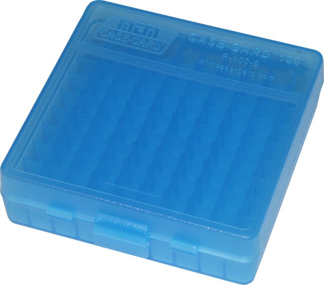 MTM 100 Round 9MM-380 Blue Pistol Ammo Box Clear Blue