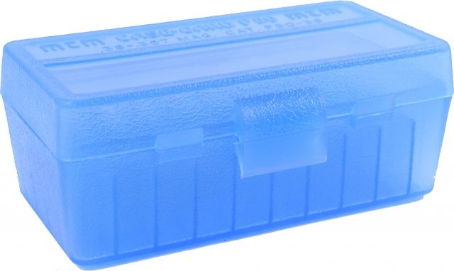 US MTM 50 Round 38-357 Caliber Blue Pistol Ammo Box, P503824 Tech Data