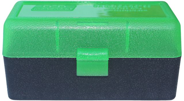 MTM Case-Gard 50 Rifle Ammo Boxes .22 Bench Rest & 6mm PPC Mechanical Hinge Clear Green/Black