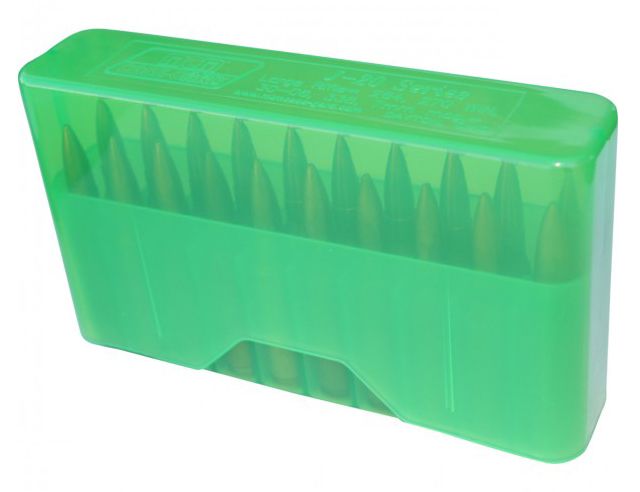 MTM J-20 Slip-Top Boxes .17/.223/.222 Magnum, Clear Green, J-20-XS-16 by USA MTM Reloading Ammo Boxes