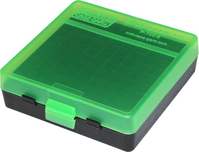 MTM P-100 Fliptop Box .380/9mm Luger, Clear Green/Black, P-100-9-16T by USA MTM Reloading Ammo Boxes