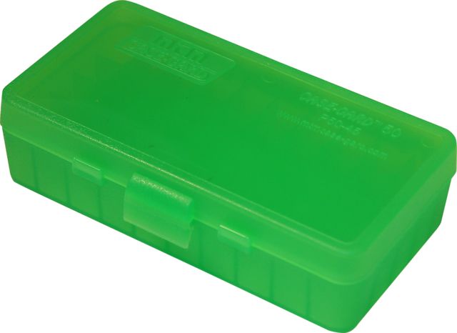 MTM P50 Fliptop Box Handgun .45 ACP/10mm/.40 S&W/.41 AE, Clear Green, P50-45-16 by USA MTM Reloading Ammo Boxes