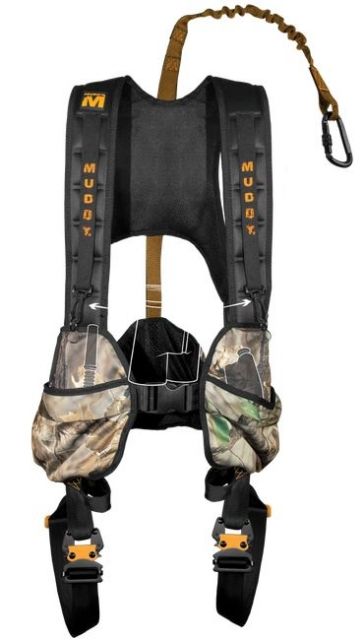 Muddy Crossover Harness Combo includes Lineman's Belt Tree Strap Suspension Releif Strap Caribiner Safe-Line Black/Orange XL MSH600-XL-C