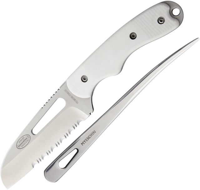 Myerchin Generation 2 Off Shore System Fixed Blade Knife 3.75in Stainless Steel Sheepsfoot Satin White Handle - Myerchin